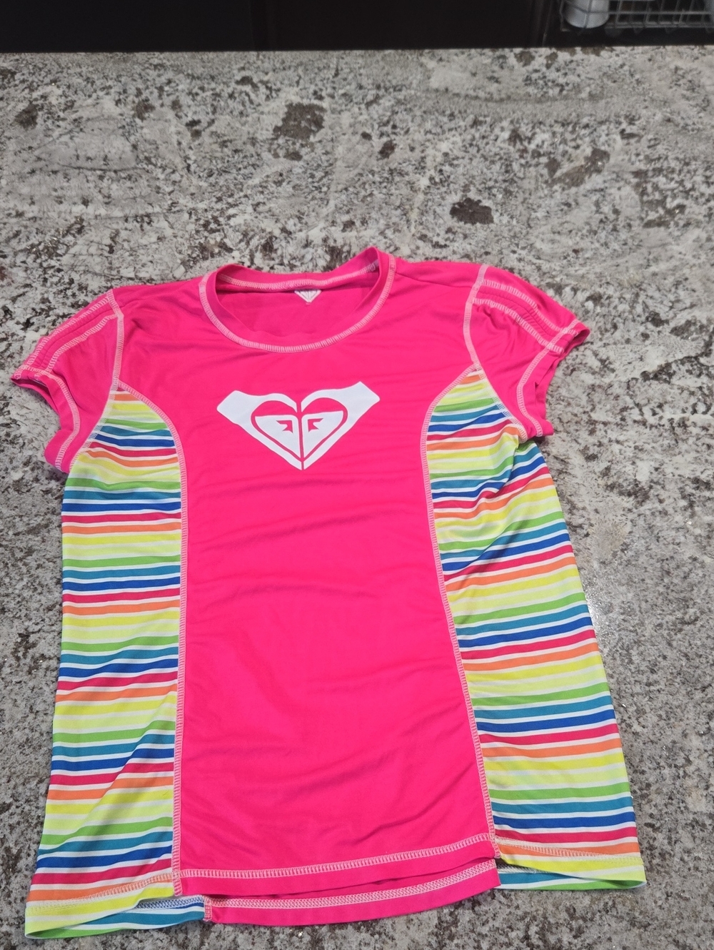 Roxy Girls Hot Pink SWIM  Shirt with Rainbow Stripe Panels